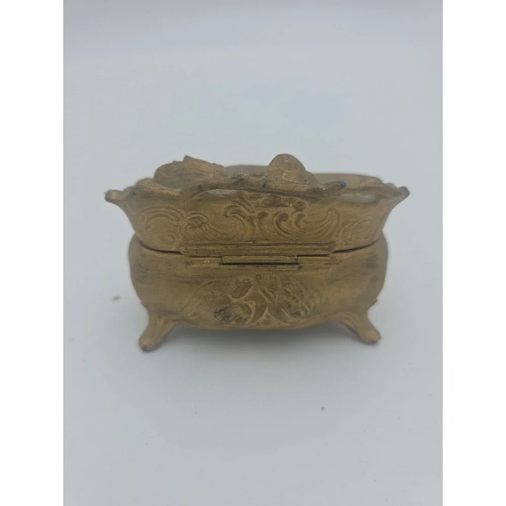 Antique Art Nouveau Trinket Box Dresser Jewelry Casket Gold Victorian Vtg